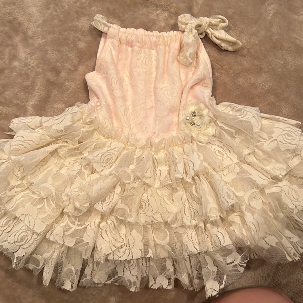 This dress is ADORABLE Pink and Ivory Lace
